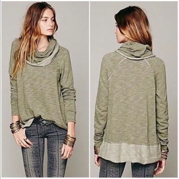 Free People | FP Beach Cotton Cocoon Cowl Long Sleeve Pullover in Green | XS/S - Picture 2 of 9